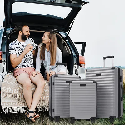Obrázok produktu pre AIORBER 3-dielna sada tvrdých kufrov M/L/XL z ABS, rozšíriteľná (L&XL), zosilnené rohy, 360° dvojité kolieska, vozík so zámkom TSA, starožitná sivá