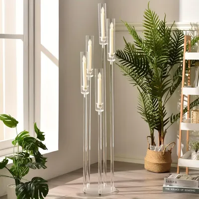 Produktbild von Kerzenständer,5-armig Kerzenleuchter,76 cm Transparente Farbe Kandelaber Leuchter,Kerzenleuchter Set,Für Hochzeiten,Paare Abendessen bei Kerzenlicht,L