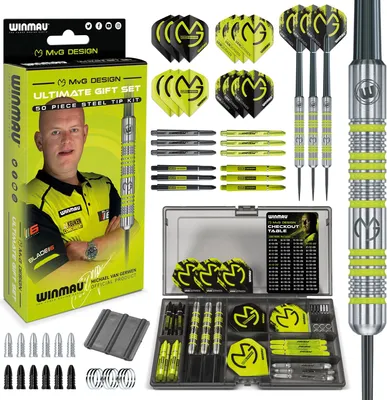 Image de Set cadeau Winmau MvG Dart Steeltip - Set de 50 fléchettes avec 4 jeux de fléchettes, 4 jeux de volants et accessoires