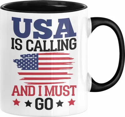 Produktbild von USA Tasse Geschenk Amerika Geschenkidee Auslandjahr Vereinigte Staaten Von Amerika USA Is Calling And I Must Go (Schwarz)