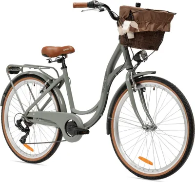 Produktbild von Goetze Mood 26 Zoll City Bike, 17 Zoll ALU Tiefeinsteiger, 6-Gang Shimano Tourney, V-Bremse, LED-Beleuchtung, Gepäckträger, Korb mit Bezug