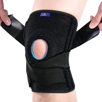 Produktbild von Famanu Kniebandage mit seitlichen Stabilisatoren und Gelkissen - Kniestütze für Arthritis und Meniskusverletzungen