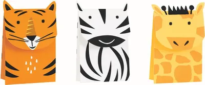 Produktbild von Partytüten aus Papier mit Wildtiere-Motiv, ca. 16x22 cm, 3 Stück