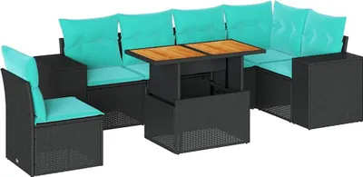 Immagine prodotto di vidaXL Set di divani da giardino 7 pezzi con cuscini in polirattan nero