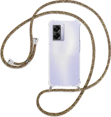 Produktbild von Handykette Backcover-Schutzhülle mit Band (Metall silberfarben) für Realme Narzo 50 5G, A57 / A77 - braun+beige