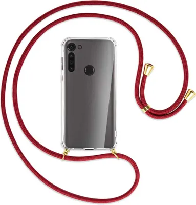 Produktbild von Handykette Backcover-Schutzhülle mit Band (Metall goldfarben) für Motorola Moto G8 Power - dunkelrot