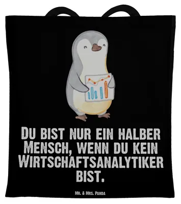 Produktbild von Mr. & Mrs. Panda Shopping Tasche Wirtschaftsanalytiker Herz - Schwarz - Geschenk, Tote Bag, Einkaufstasche, Jutebeutel, Tragetasche