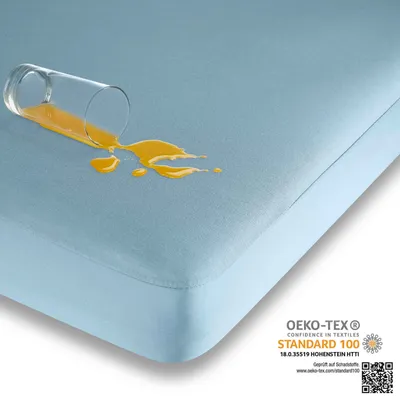Produktbild von Traumhaft gut schlafen  Wasserundurchlässiges Spannbettlaken für Kinder und Erwachsene, Farbe: Hellblau, Größe: 70 cm x 160 cm