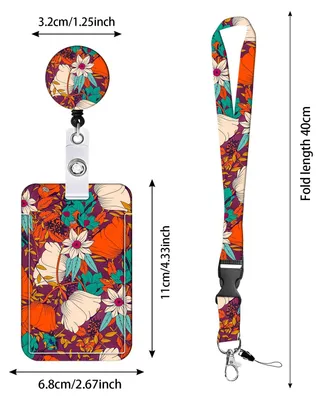 Produktbild von Kartenhalter Schlüsselband Orange Floral, Umhängeband mit Kartenhalter,