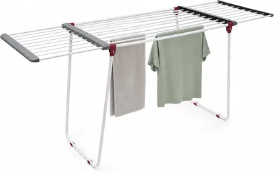 Productafbeelding van Droogrek - Uitschuifbaar - Ijzer - Drooglengte ca. 18,2 m - Wasrek - 91 x 199 x 63 cm - Wit