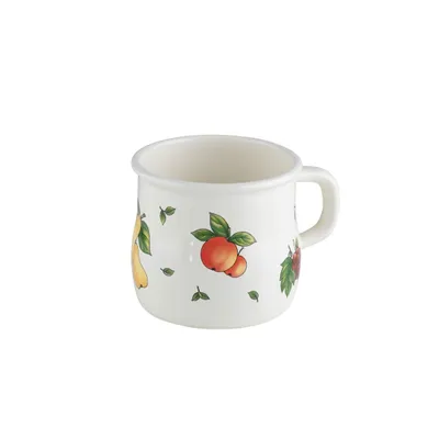 Produktbild von Riess Topf mit Bördel Becher gebaucht Ø8cm 3/8 Liter Emaille Country Fruit Garden