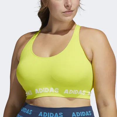 Productafbeelding van adidas dames sportbeha AEROKNIT, met logo, in de kleur acid yellow, maat 1X