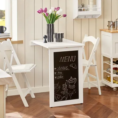 Produktbild von SoBuy FWT20-W Wandtisch in weiß mit Tafel Klapptisch Bartisch Stehtisch Bistrotisch Esstisch Küchentisch Memoboard BHT: 50x76x75cm