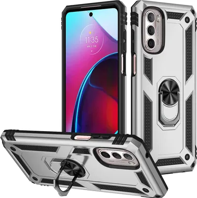Produktbild von Moto G Stylus 2022 Hülle, Dual Layer Robust Militäre Schutzhülle mit Ringhalterung Ständer für Motorola Moto G Stylus 2022 Silber