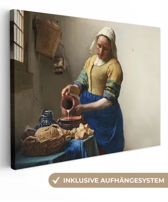 Zdjęcie produktu dla MuchoWow® - Obraz na płótnie - Mleczarka - Sztuka - Starzy Mistrzowie - Vermeer, fototapeta, dekoracja ścienna, obrazy do salonu, 40x30cm