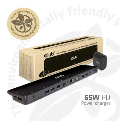 Image de Club3d CLUB3D UNIVERSAL USB Gen1 Type-C Triple Display Dynamic PD Charging Dock with 65 Watt PS ( VGA, HDMI, DP, ETHERNET)