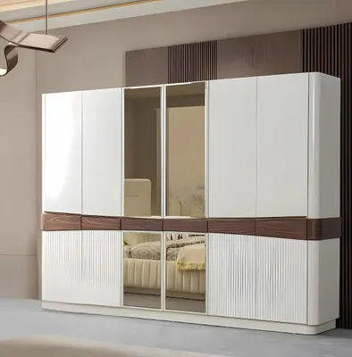 Obrázok produktu pre Eleganter Schlafzimmerschrank Weißer Kleiderschrank Edle Glastüren