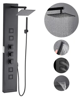 Image de VEVOR Panneau de douche système de tour (4 en 1) avec pomme de douche cascade, (124 cm) colonne de douche en acier inoxydable brossé, système de massage par la pluie pour montage mural