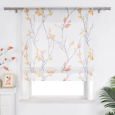 Produktbild von Joyswahl Raffrollo Modern Küche Gardinen Fensterrollo Raffgardine Mit Blättern Kurz Vorhang Mit Tunnelzug Landhausstil Transparent Orange BxH: 120x140 cm