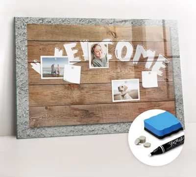 Produktbild von Magnetpinnwand Memoboard - Zubehörsatz - Weißer Marker + Schwamm + Magnete - 90 x 60 cm - Willkommenstafel