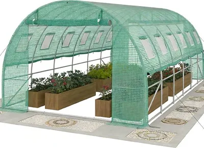 Produktbild von Gartengewächshäuser mit Tür & Aufrollbare Fenster Foliengewächshaus mit Stahlfundament aus verzinktem Stahl Tomatenhaus Winterfest Folienzelt Treibhaus Pflanztunnel UV-Schutz für Gemüse