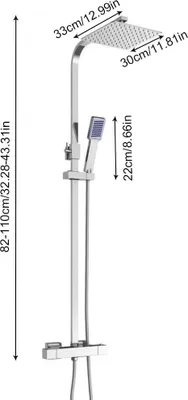 Produktbild von Duschsystem - Thermostatisch - Höhenverstellbar - Zwei Funktionen: Regendusche und Handbrause - Edelstahl - Einfache Montage