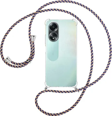 Produktbild von Handykette Backcover-Schutzhülle mit Band (Metall silberfarben) für Oppo A58 4G (CPH2577) - blau+beige