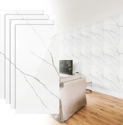 Produktbild von Jayseuw 0,72m² PVC Wandverkleidung Wandpaneelen Marmoroptik, Bad & Küche , Alternative zu Fliesen & Marmor, 120x60cm, Bad & Küchenfliese, Weiß