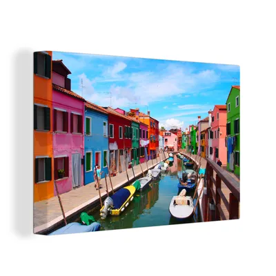 Produktbild von OneMillionCanvasses® - Leinwandbilder - 150x100 cm, Kanal durch die bunte Insel Burano in Italien, Wandbilder Kunstdruck Wanddekoration