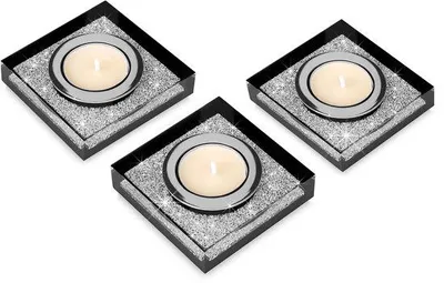 Zdjęcie produktu dla Zestaw 3 eleganckich świeczników na tealighty, ozdobionych błyszczącymi kryształami - dekoracja stołu