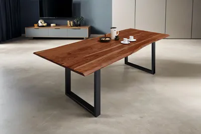 Produktbild von Esstisch Baumkante massiv Akazie nussbaum 160 x 85 schwarz MILO
