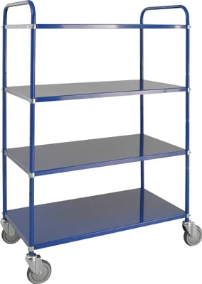 Produktbild von Kongamek Etagenwagen mit 4 Böden 900x440mm pulverbeschichtet in blau 24mm Rand mit Bremse