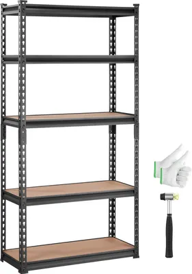 Produktbild von VEVOR Lagerregal 907,2kg Gesamtladekapazität 181,4kg pro Regal Kellerregal SPCC-Kohlenstoffstahl + MDF-Platten Steckregal 75x30x152cm Werkstattregal Schwerlastregal Kellerregal Regal Verstellbar