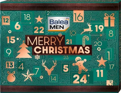 A Christmas advent calendar with numbered doors and festive graphics.