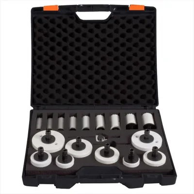 Produktbild von Projahn BiMetall Lochsägen-Koffer Universal 18 tlg. 17 an der Lochsäge vormontierte Verbindungsstücke, inkl. 1 x Schnellwechsel-Adapter