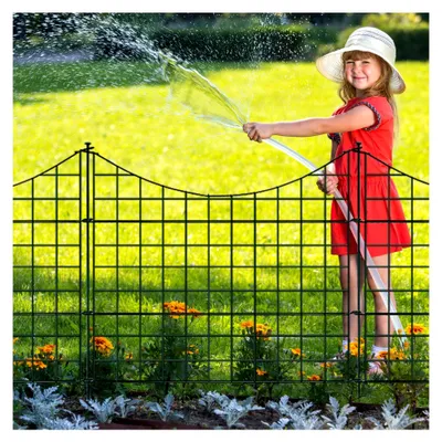Produktbild von Teichzaun Gartenzaun Steckzaun Komplettset Metall 15 Zaunelemente Länge 11,25 m, inkl. 18 Befestigungsstäbe, Hundezaun, Gitterzaun Set für Tierbarriere (Unterbogen, Grün)