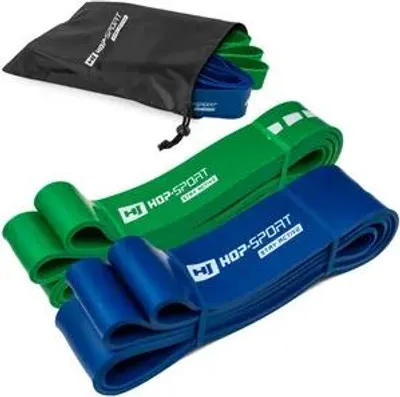Produktbild von Hop-Sport Fitnessbänder SET aus Latex verschiedene Ebenen Wiederstandsbänder für Kraft & Fitnesstraining und Muskelaufbau - Klimmzüge 23-80kg - 2 Bänder