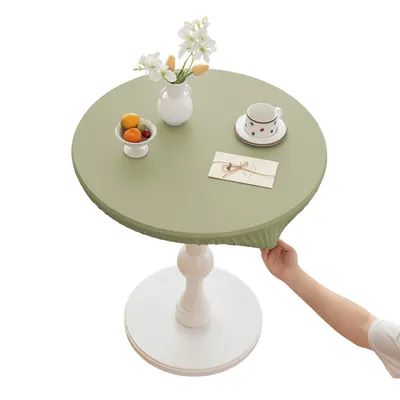 Produktbild von Runde Tischdecke Elastisch Isolierte Wasserdicht Tischdecke aus Kunstleder, Grün, Durchmesser 60cm