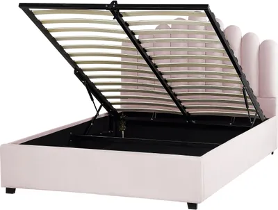 Produktbild von BELIANI Polsterbett Rosa Samt mit Bettkasten Lattenrost Hochklappbar 140 x 200 cm Hohes Muschel-Kopfteil Glamourös Muschelbett Doppelbett Schlafzimmer