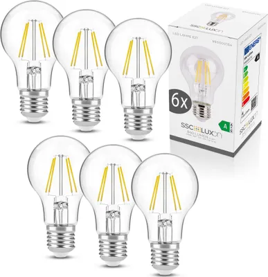 Produktbild von SSC-LUXon E27 Glühbirne warmweiss 6er Pack Filament LED-Lampen Birnenform warmweißes Licht – energiesparend & ultraeffizient 4 Watt