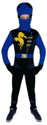 Produktbild von blaues Drachen Ninja Kostüm für Kinder - Größe 110-152, Größe:122/128