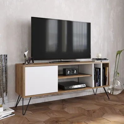 Image de Skye Decor, Mistico (140) - Noyer, blanc, meuble TV, noyer, panneaux de particules 100 % mélaminés, 140 x 35,5 x 58,7 cm