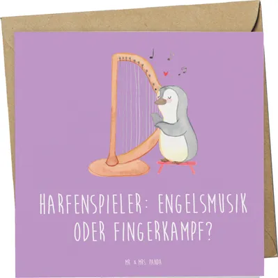 Produktbild von Mr. & Mrs. Panda Grußkarte Harfe Melodien - Lavendeltraum - Geschenk, Elegant, himmlisch, faltkarte, Musiker, anlasskarte, Glückwunschkarte, Musik, Klappkarte, Musikhumor