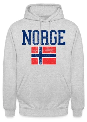 Produktbild von Spreadshirt Norwegen Norge Flagge Fußball Retro Uni Hoodie, L, Hellgrau meliert