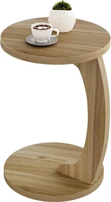 Produktbild von WOLTU Beistelltisch C Form, Couchtisch rund, Kaffeetisch, aus MDF, φ38xH55 cm, Helle Eiche