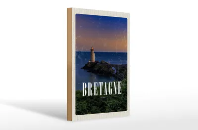 Produktbild von Holzschild Reise 20x30cm Retro Bretagne France Leuchtturm
