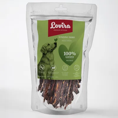 Zdjęcie produktu dla LOVIRA Przysmaki dla psów - suszona sarnina, uzupełnienie zdrowej diety, naturalne miękkie smaczki dla psów małych i dużych, 80g