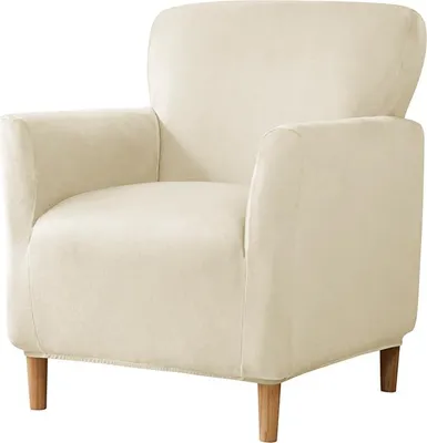 Produktbild von Elastischer Velours-Sesselbezug für kleinen S-Sessel in Creme – dehnbarer Schonbezug