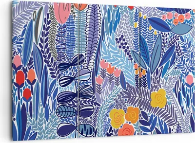 Produktbild von Bild auf Leinwand - Leinwandbild - Blumen Blätter Illustration Tropen - 105x70cm - Wand Bild - Wanddeko - Leinwanddruck - Bilder - Kunstdruck - Leinwand bilder - Wandkunst - CE105x70-2944