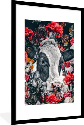 Produktbild von MuchoWow® MuchoWow® Gerahmtes Poster Kuh - Zeichnung - Rot 60x90 cm - Poster mit zchwarzem Bilderrahmen - Dekoration - Wandposter Wohnzimmer - Hochwertig